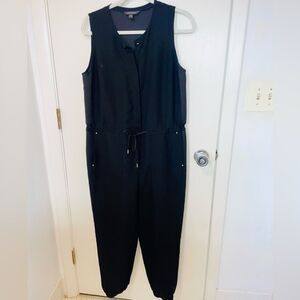 Banana Republic Black Side Stripe Sleeveless Cropped Jumpsuit sz 10 comfy lounge
